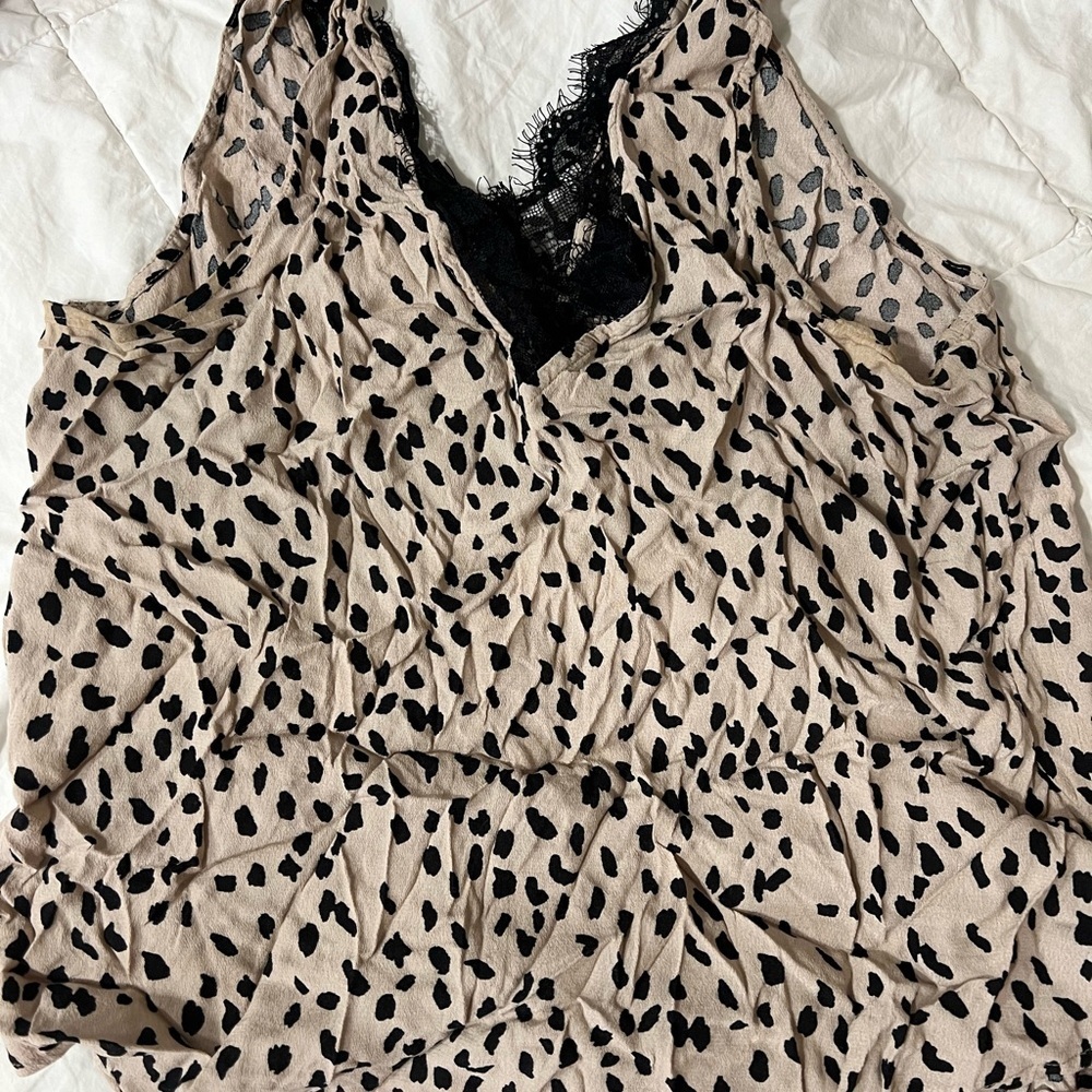 Leopard Print Lace Trim Tank Top